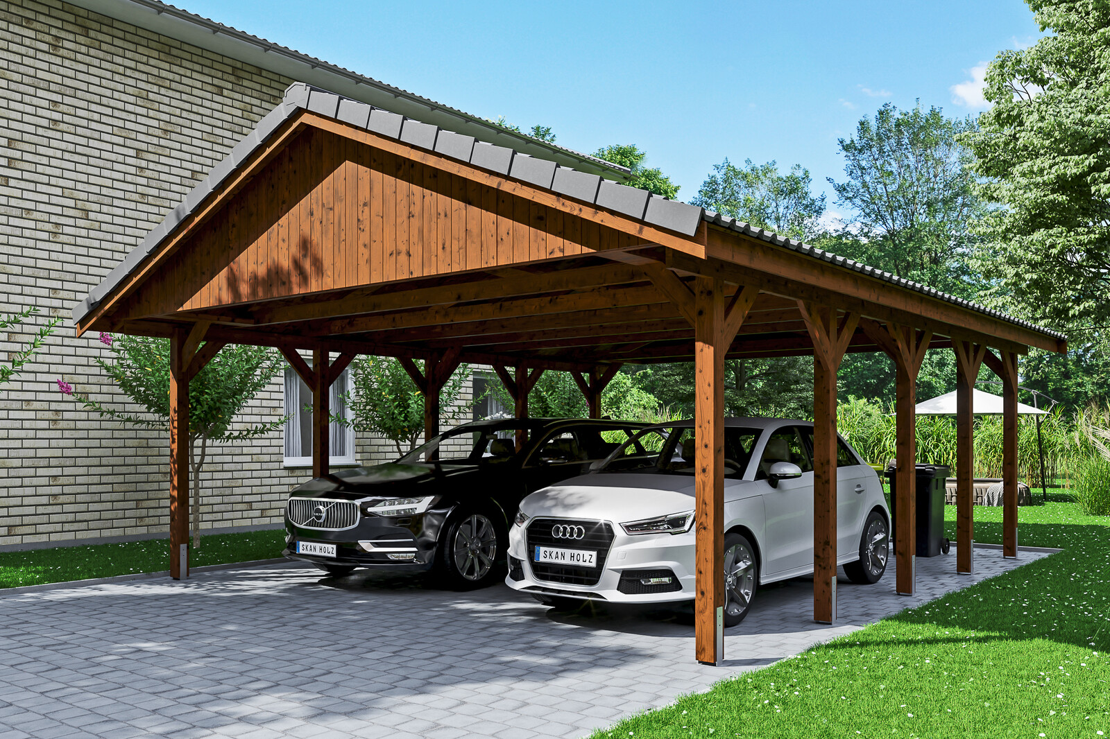 Carport Wallgau 620 x 750 cm, nussbaum, Dachlattung