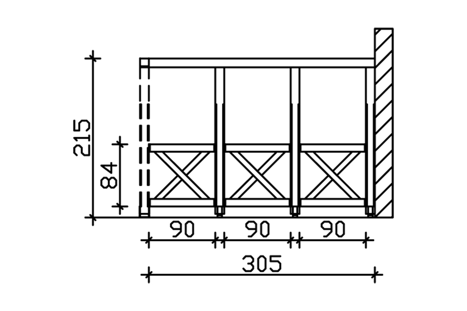 Seitenwand Andreaskreuz 305 x 210 cm, Douglasie, nussbaum