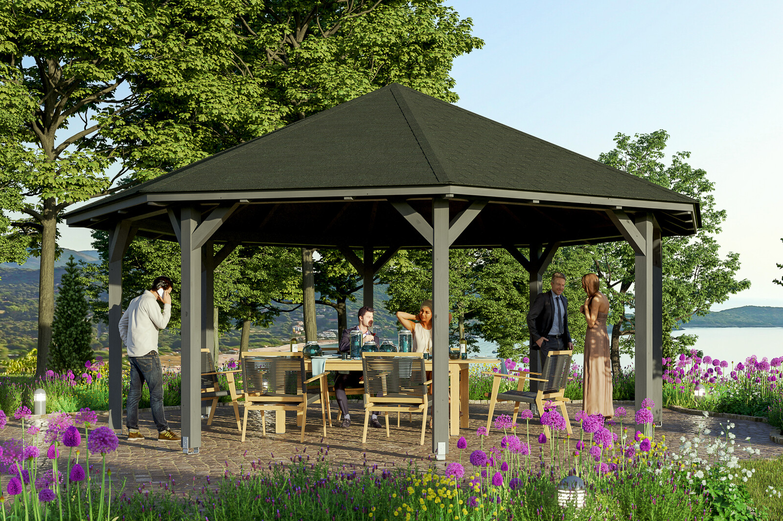 Pavillon Nice 4, Leimholz, grau