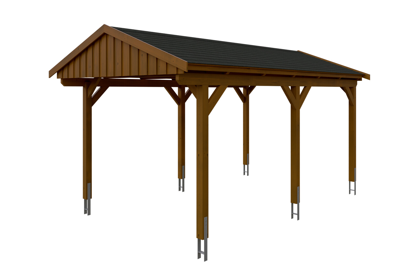 Carport Fichtelberg 317 x 566 cm, schwarze Schindeln, nussbaum