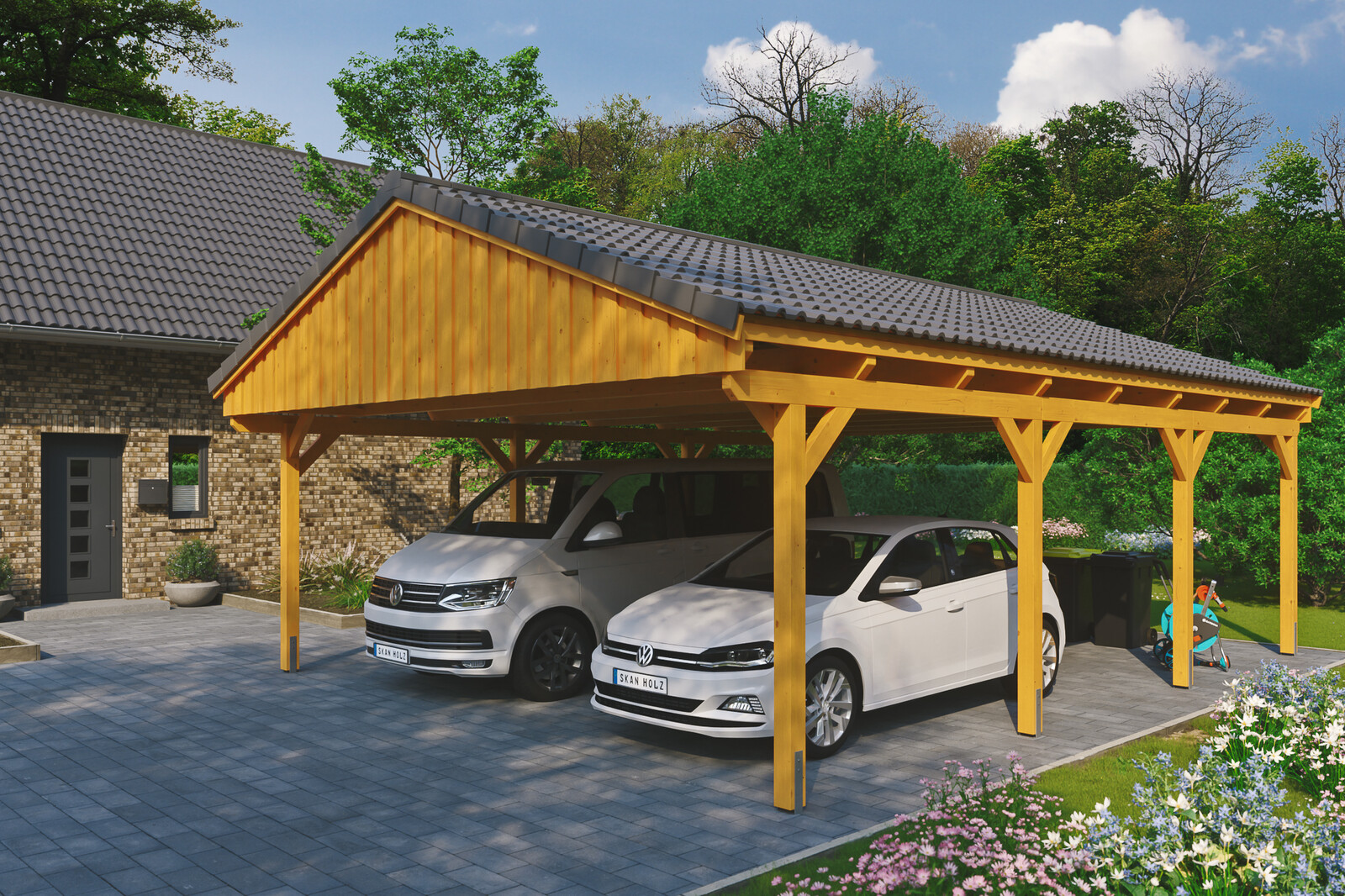 Carport Fichtelberg 618 x 808 cm, Dachlattung, eiche hell