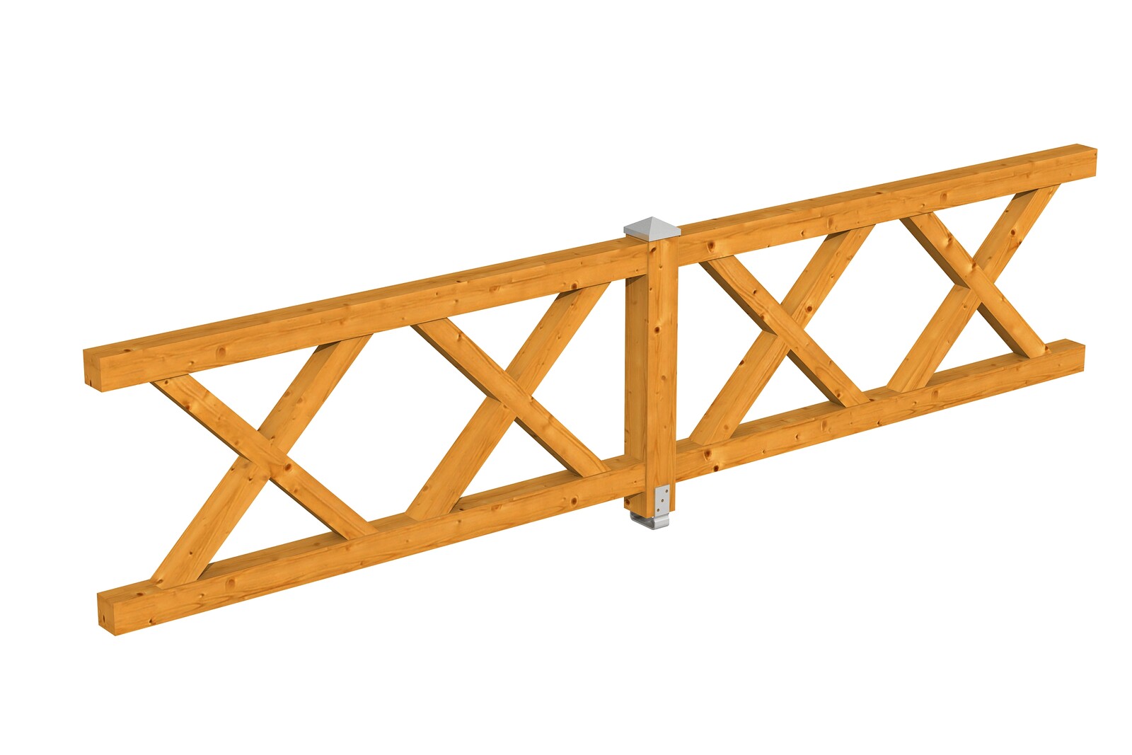 Balustrade 400 x 84 cm, Croix de saint André, bois d'épinette, traitement coloré chêne clair