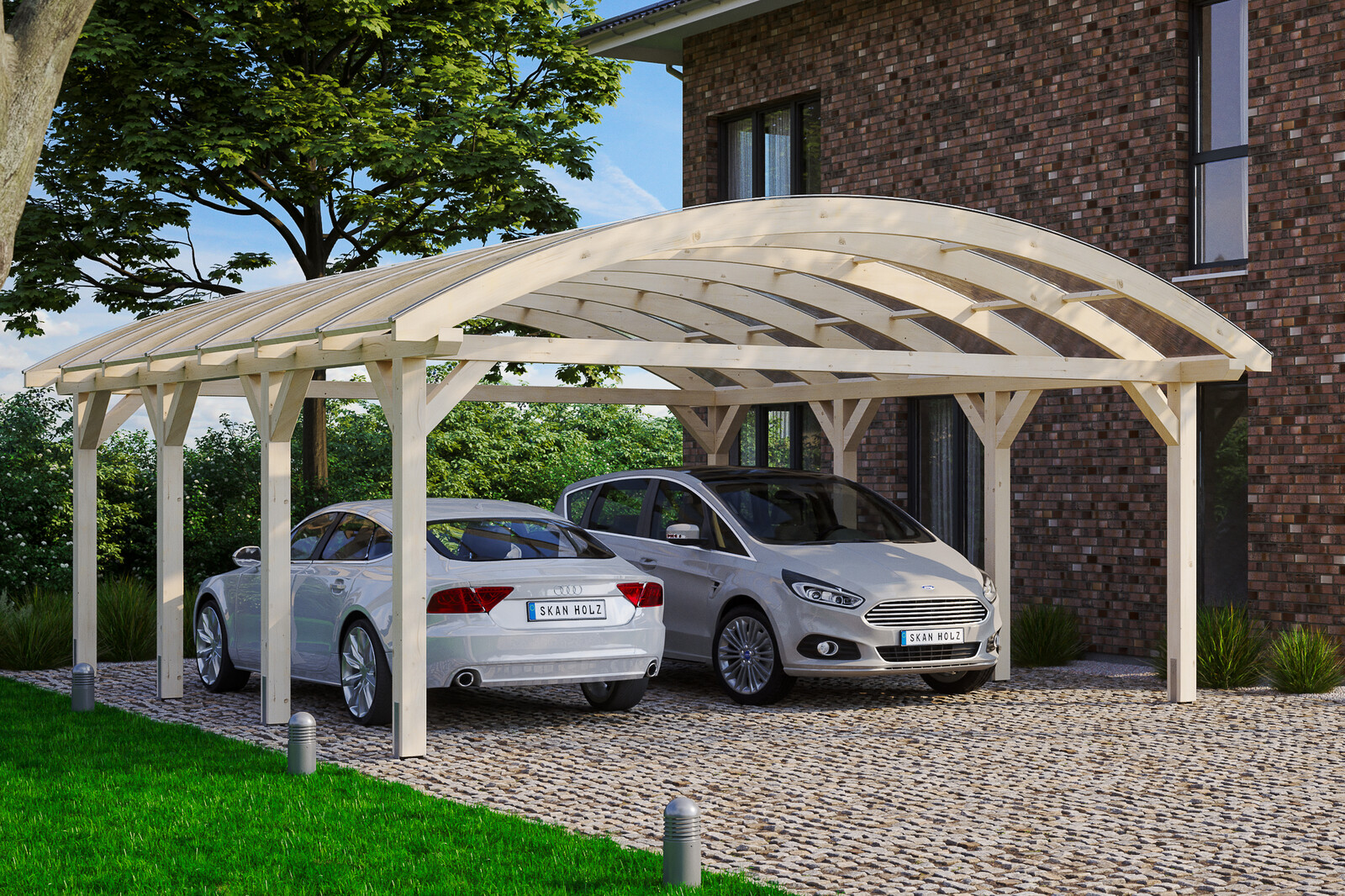 Bogendach-Carport Franken 635 x 755 cm, natur