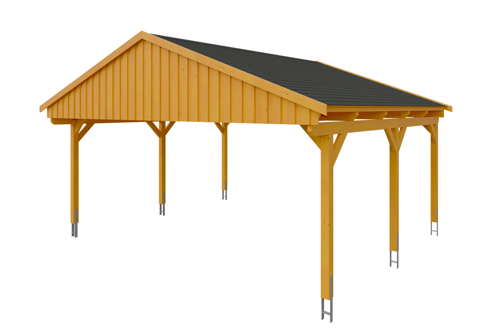 Carport Fichtelberg 618 x 566 cm, schwarze Schindeln, eiche hell