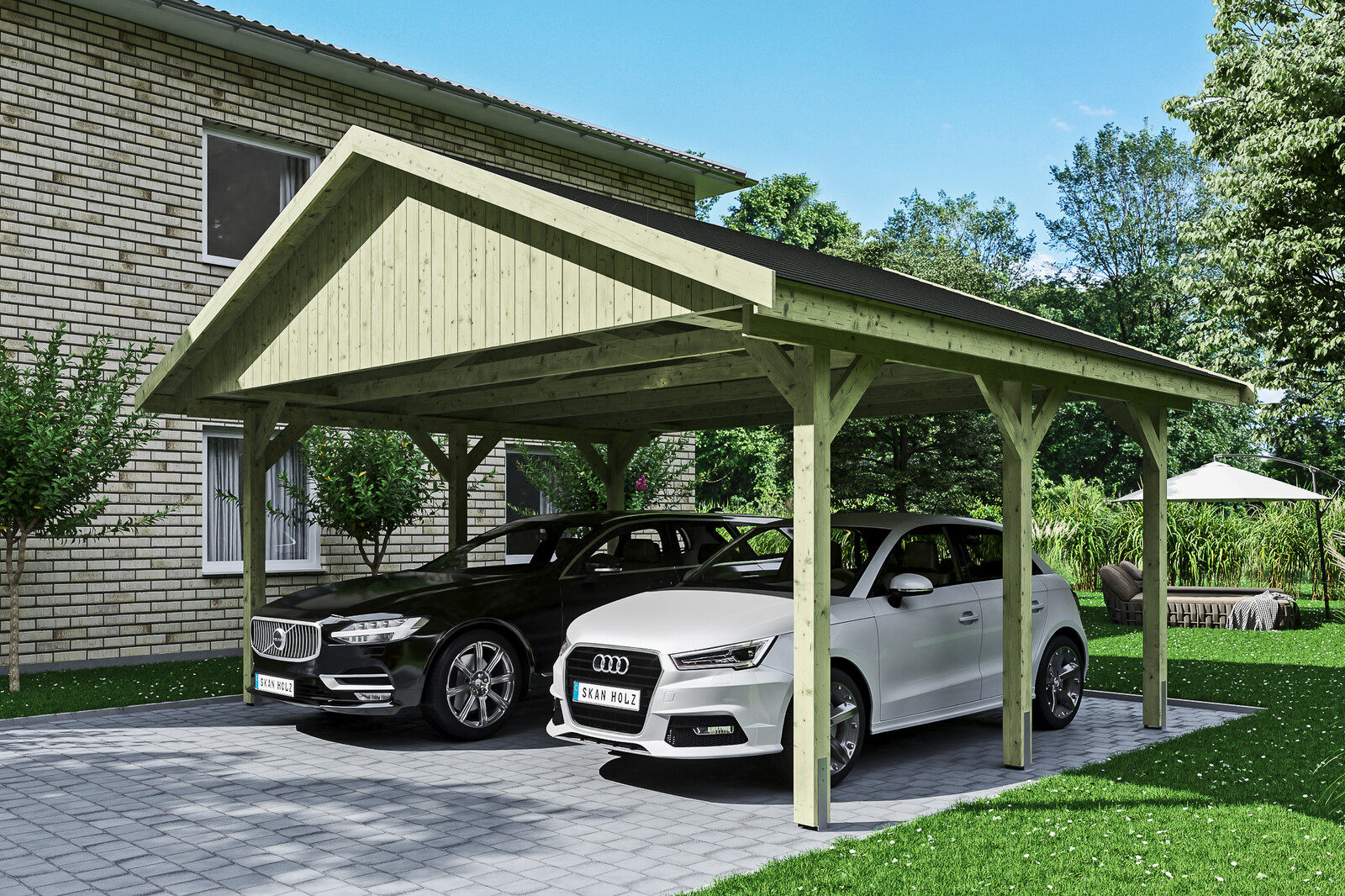 Carport Wallgau 620 x 500 cm, schwarze Schindeln