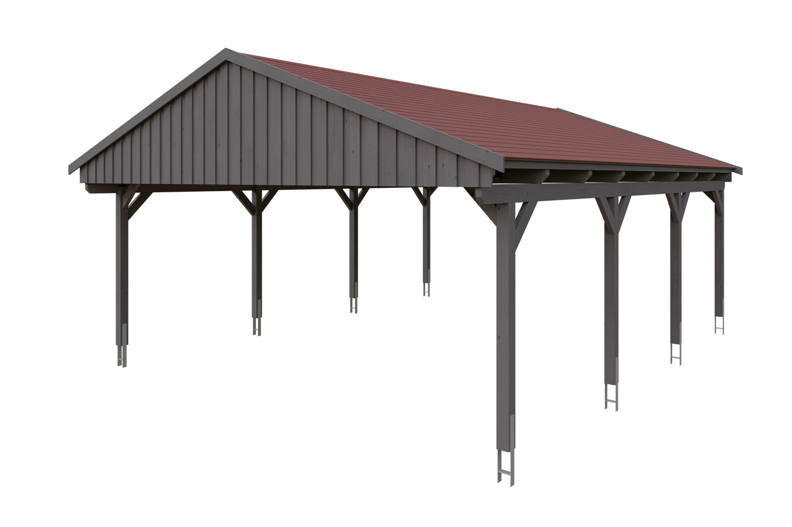 Carport Fichtelberg 618 x 808 cm, rote Schindeln, schiefergrau