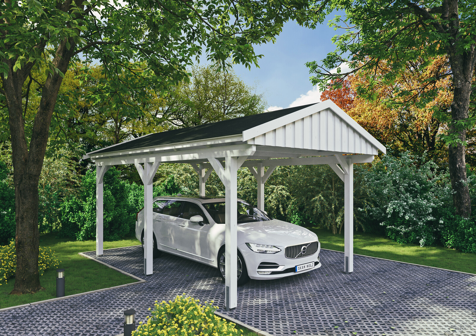 Carport Fichtelberg 317 x 566 cm, schwarze Schindeln, weiß