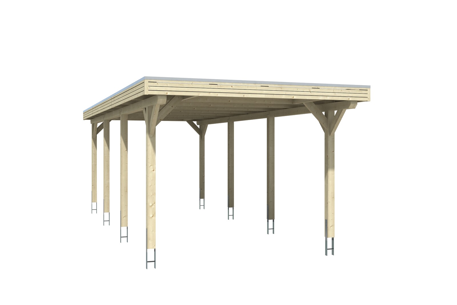 Carport SPESSART 355x846cm, bois lamellé-collé, traitement coloré chêne clair