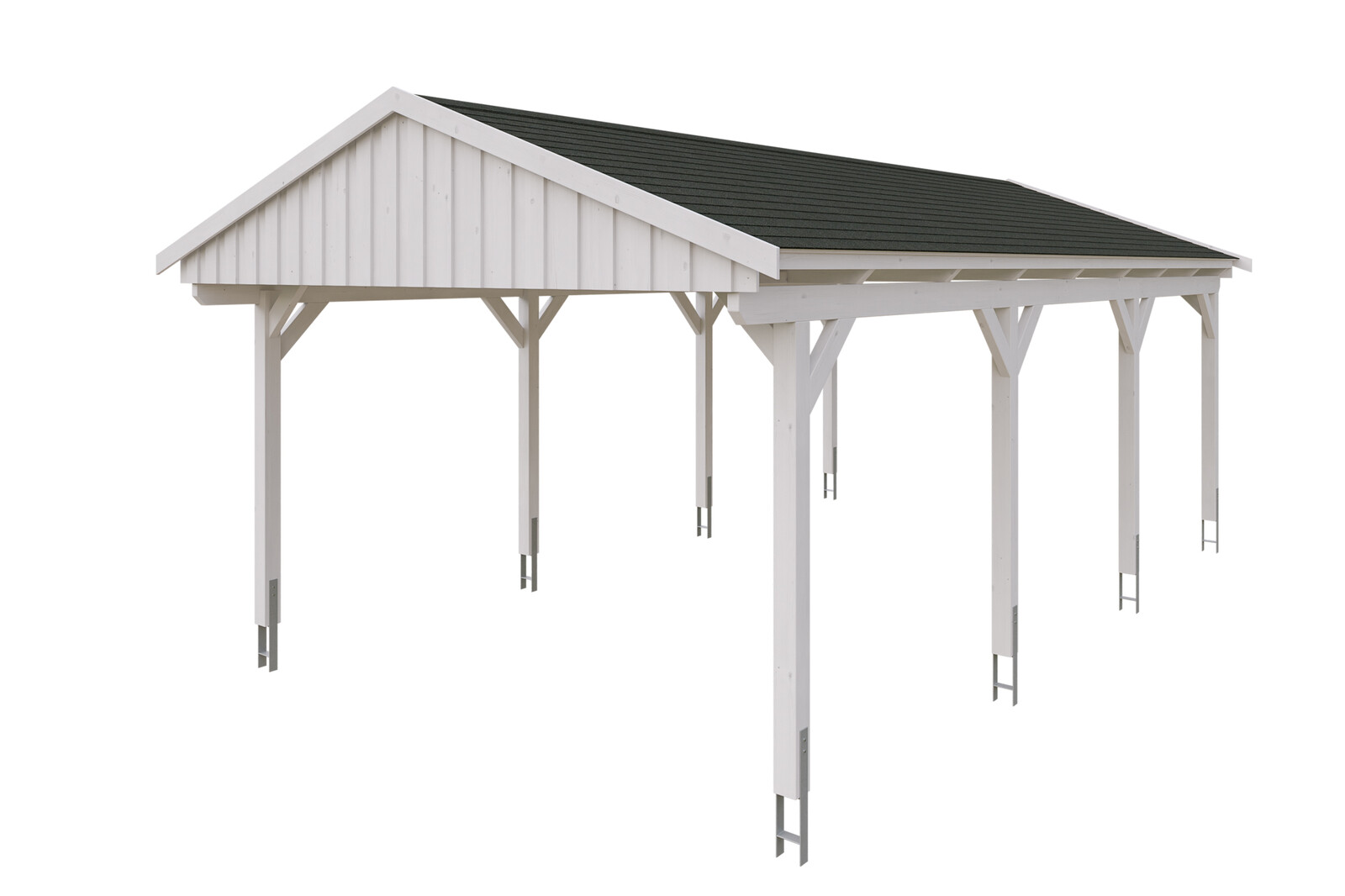 Carport Fichtelberg 423 x 808 cm, schwarze Schindeln, weiß