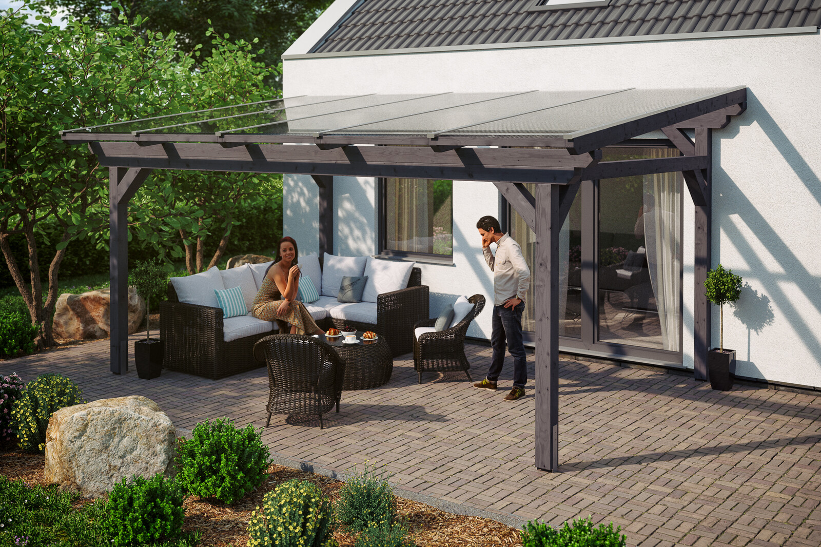 Terrassenüberdachung Sanremo 541 x 250 cm, Leimholz, schiefergrau