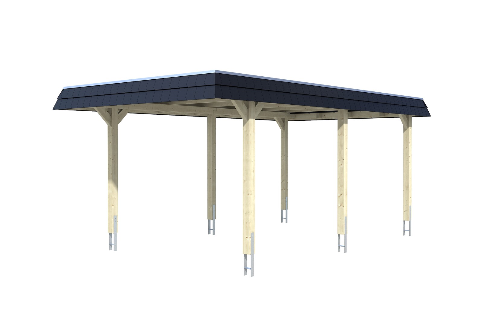 Carport Wendland, zwarte plaat met leisteenuiterlijk 362 x 628 cm, gelakt in leigrijs, met dakbetimmering en EPDM-folie