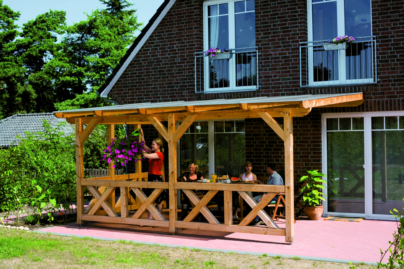 Seitenwand Andreaskreuz 255 x 210 cm, Douglasie, nussbaum