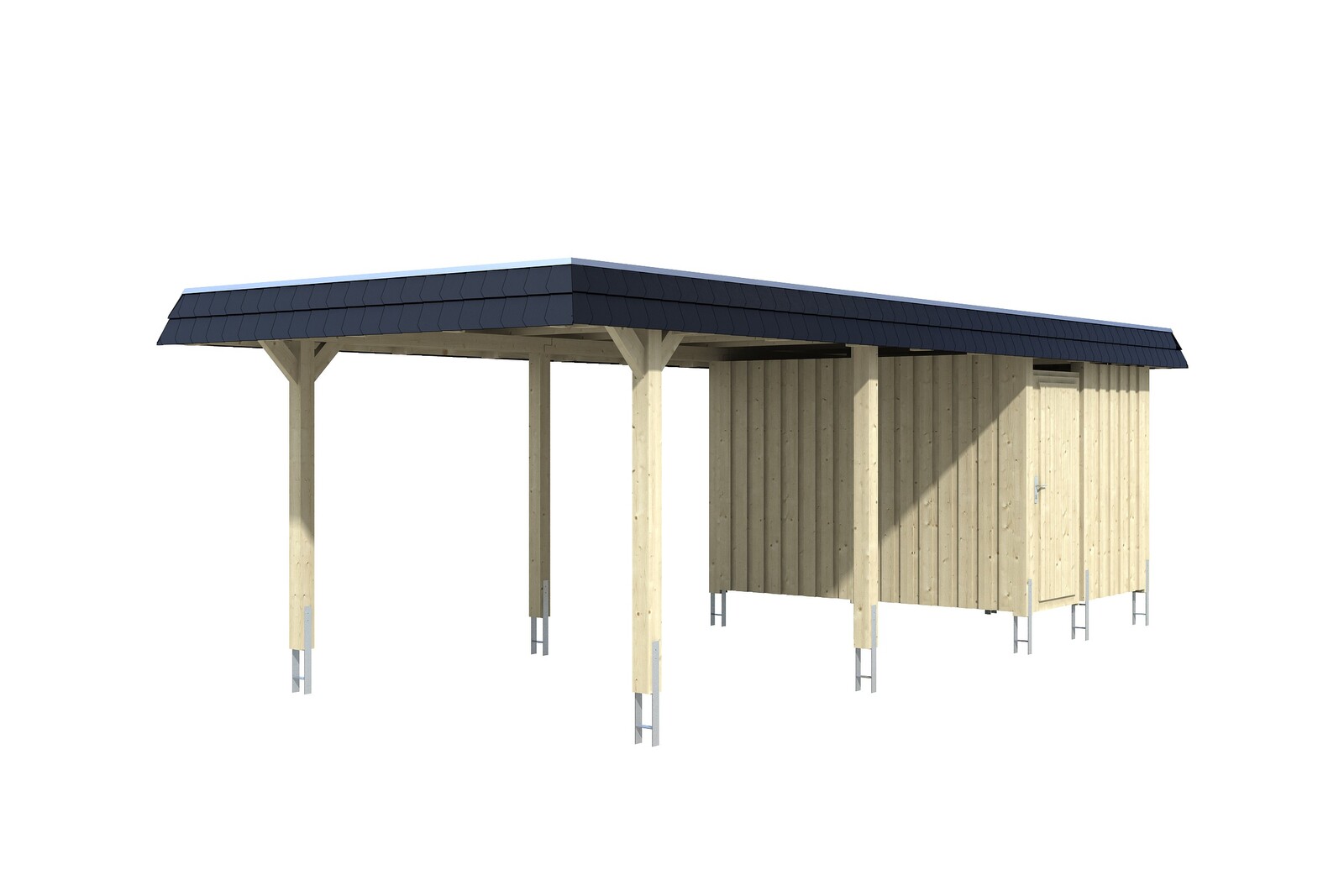 Carport Wendland, zwarte plaat met leisteenuiterlijk 362 x 870 cm, met bergruimte, onbehandeld, met Aluminium dakplaten