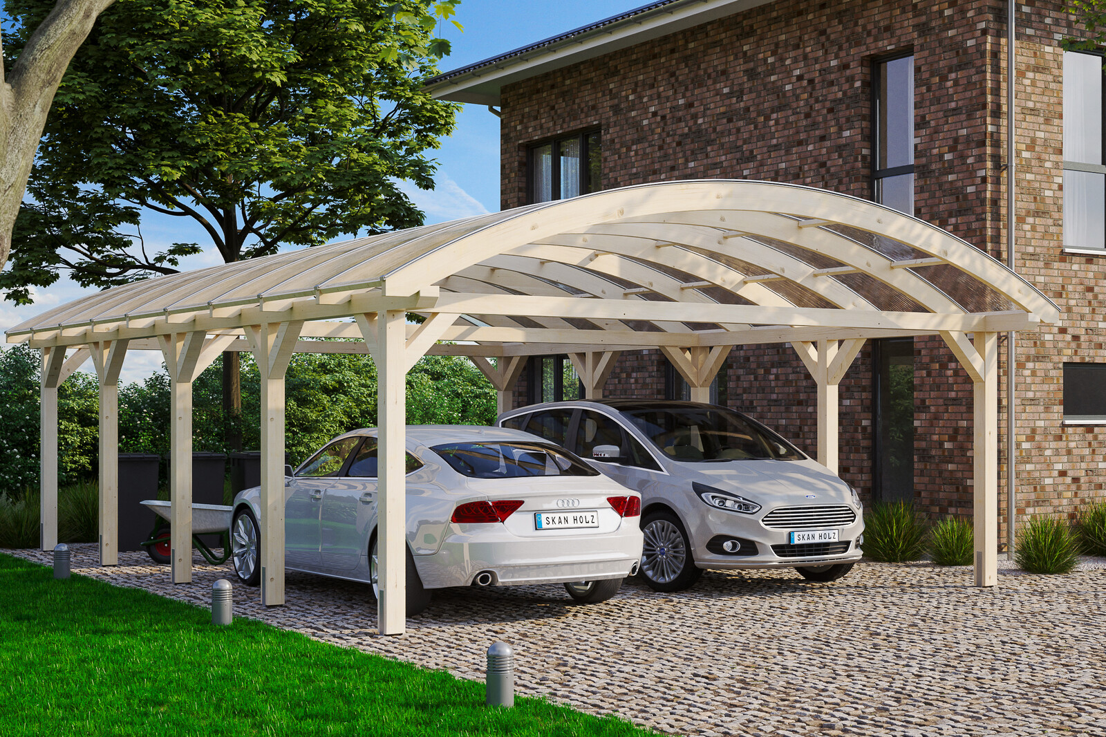 Bogendach-Carport Franken 635 x 969 cm, natur