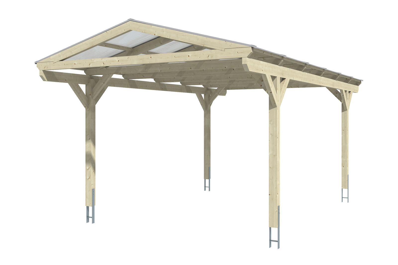 Carport Westerwald 362 x 648 cm, onbehandeld, met polycarbonaatplaten