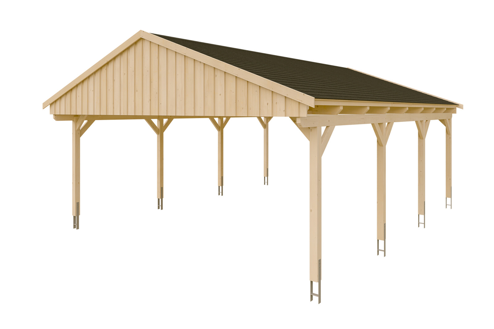 Carport Fichtelberg 618 x 808 cm, schwarze Schindeln, natur