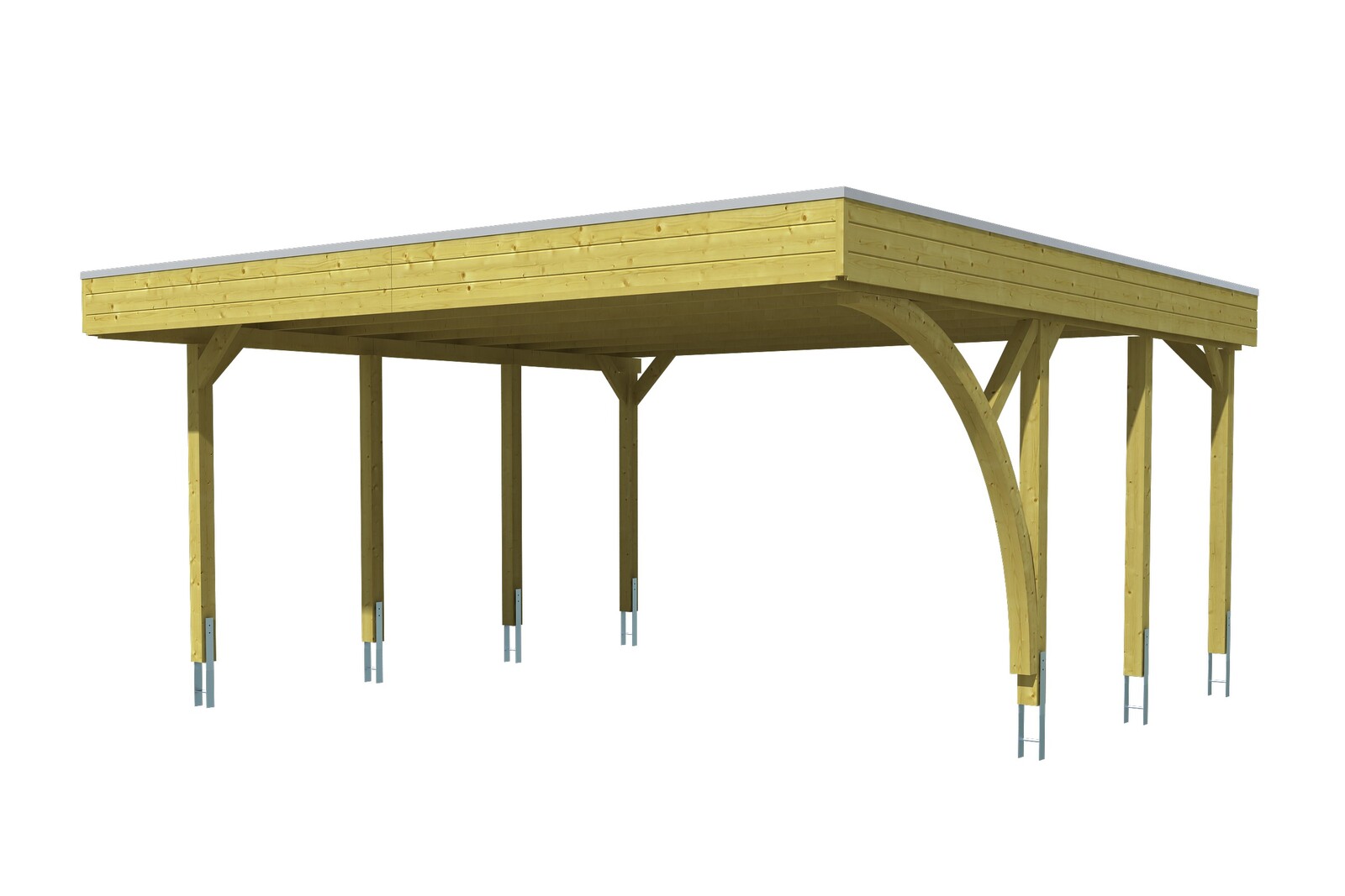 Carport Friesland 557x555cm Set 7, avec 1 arc, bois résineux imprégné vert