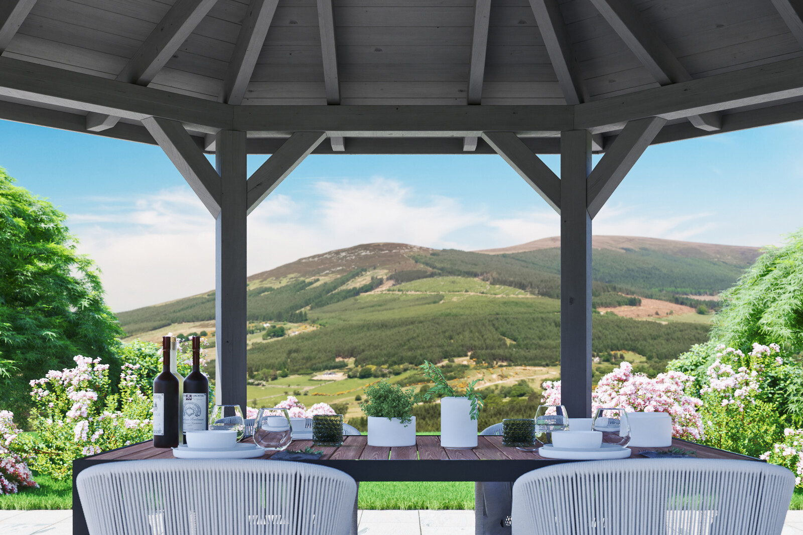 6hranný altán NANCY 1, Ø 360 cm, barevně ošetřeno v břidlicově šedé