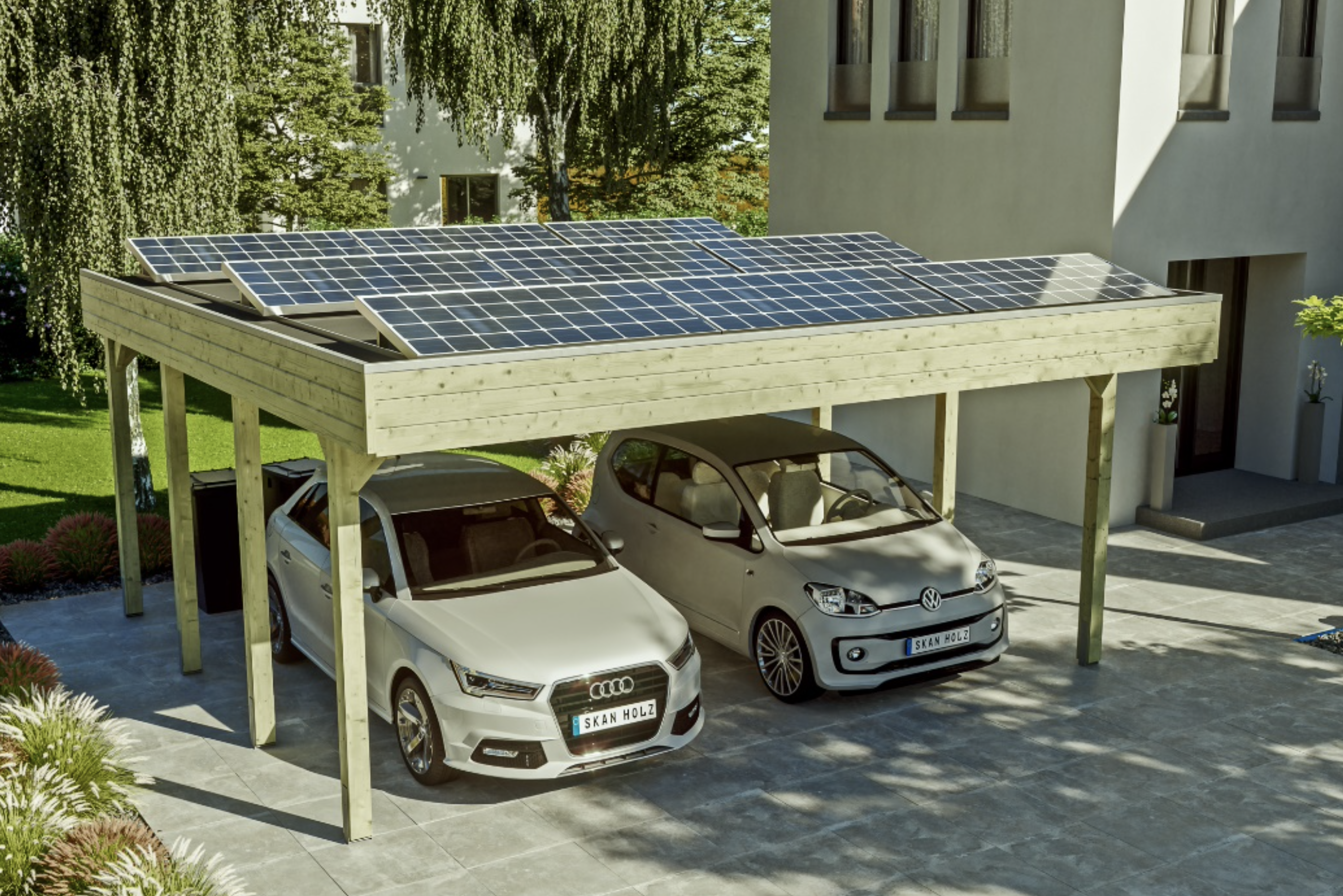 Doppelkopf mit Solarpanelen