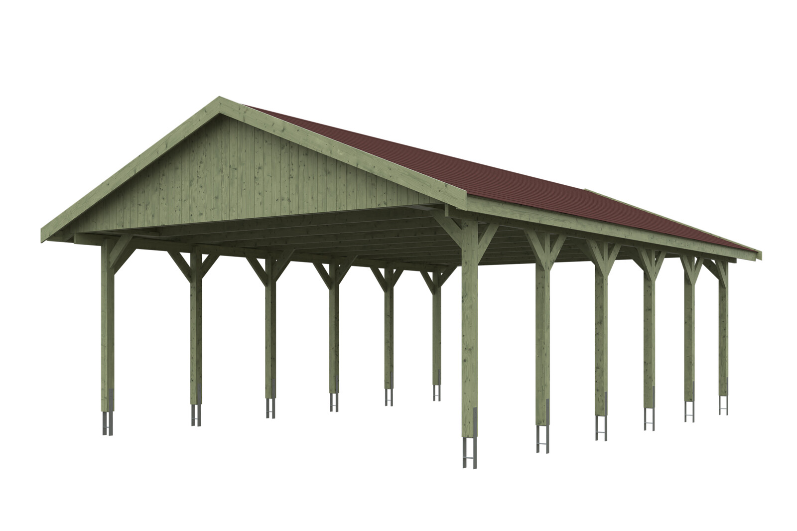 Carport Wallgau 620 x 900 cm, rote Schindeln