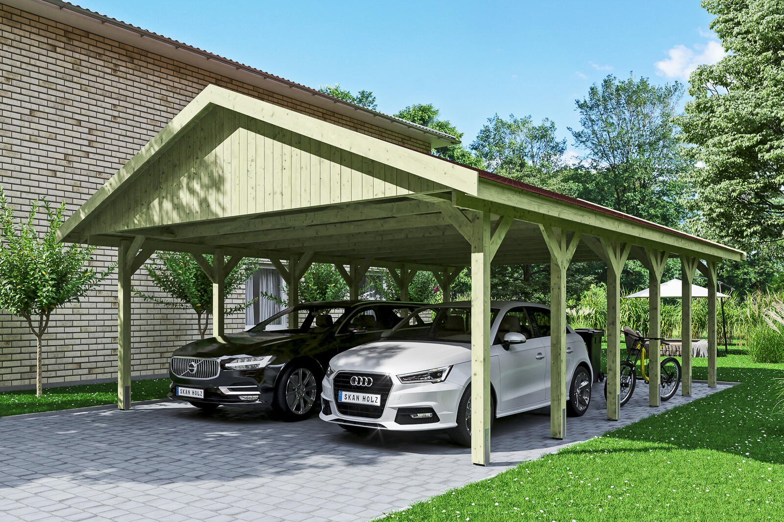 Carport Wallgau 620 x 900 cm, rote Schindeln
