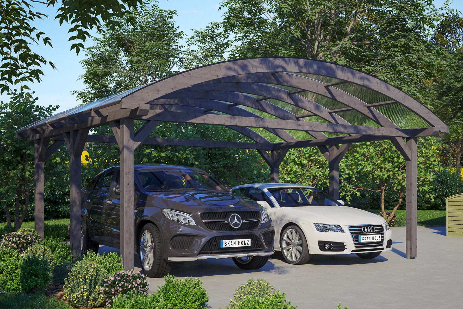 Bogendach-Carport Franken 635 x 541 cm, schiefergrau