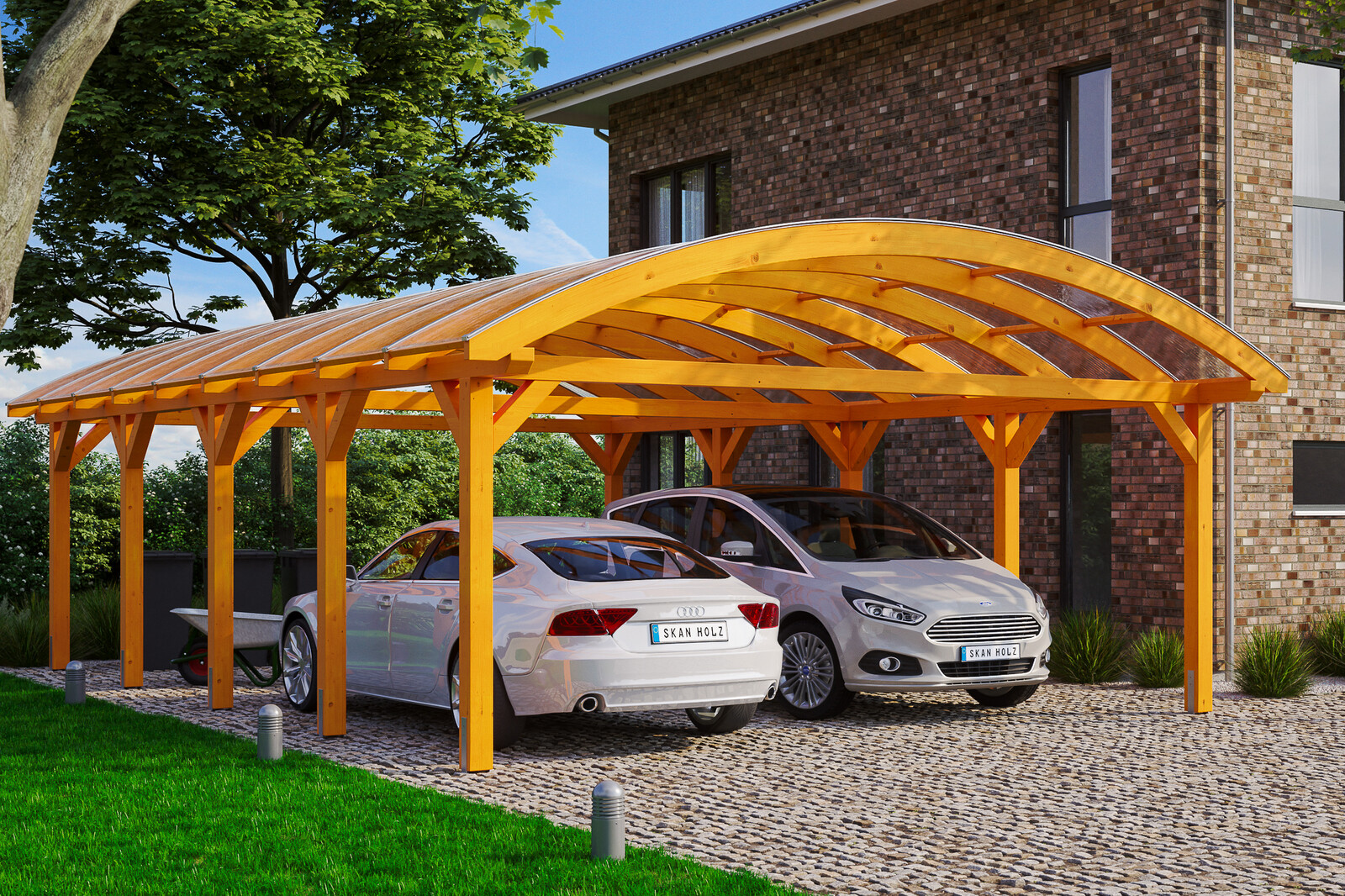 Bogendach-Carport Franken 635 x 969 cm, eiche hell
