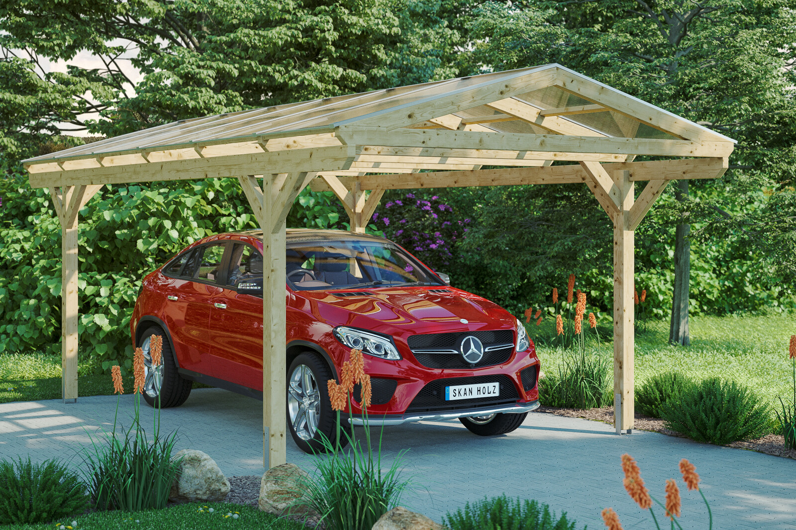 Carport Westerwald 362 x 541 cm, onbehandeld, met polycarbonaatplaten
