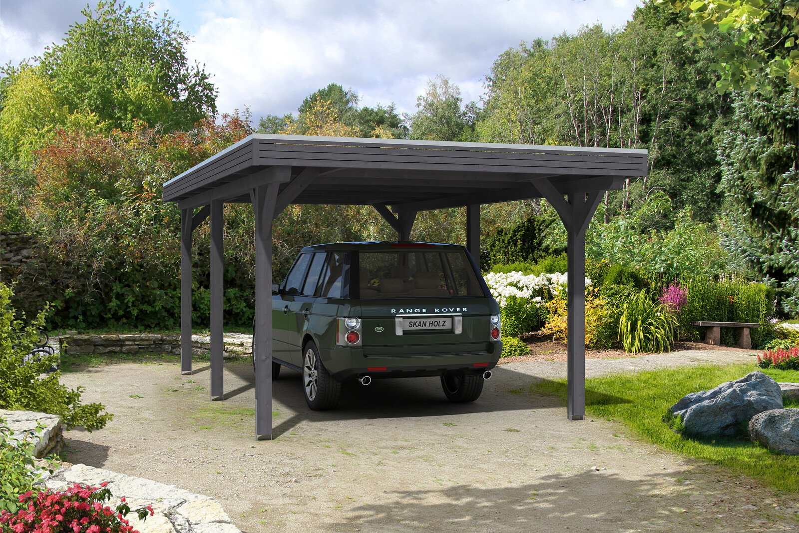 Carport SPESSART 355x604cm, bois lamellé-collé, traitement coloré gris ardoise