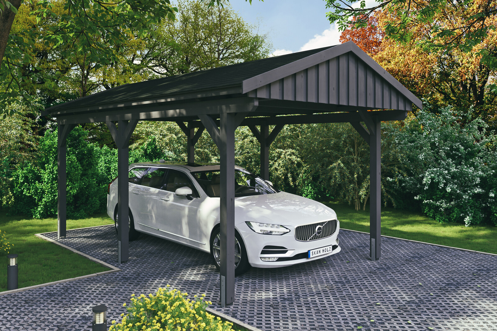 Carport Fichtelberg 317 x 566 cm, schwarze Schindeln, schiefergrau