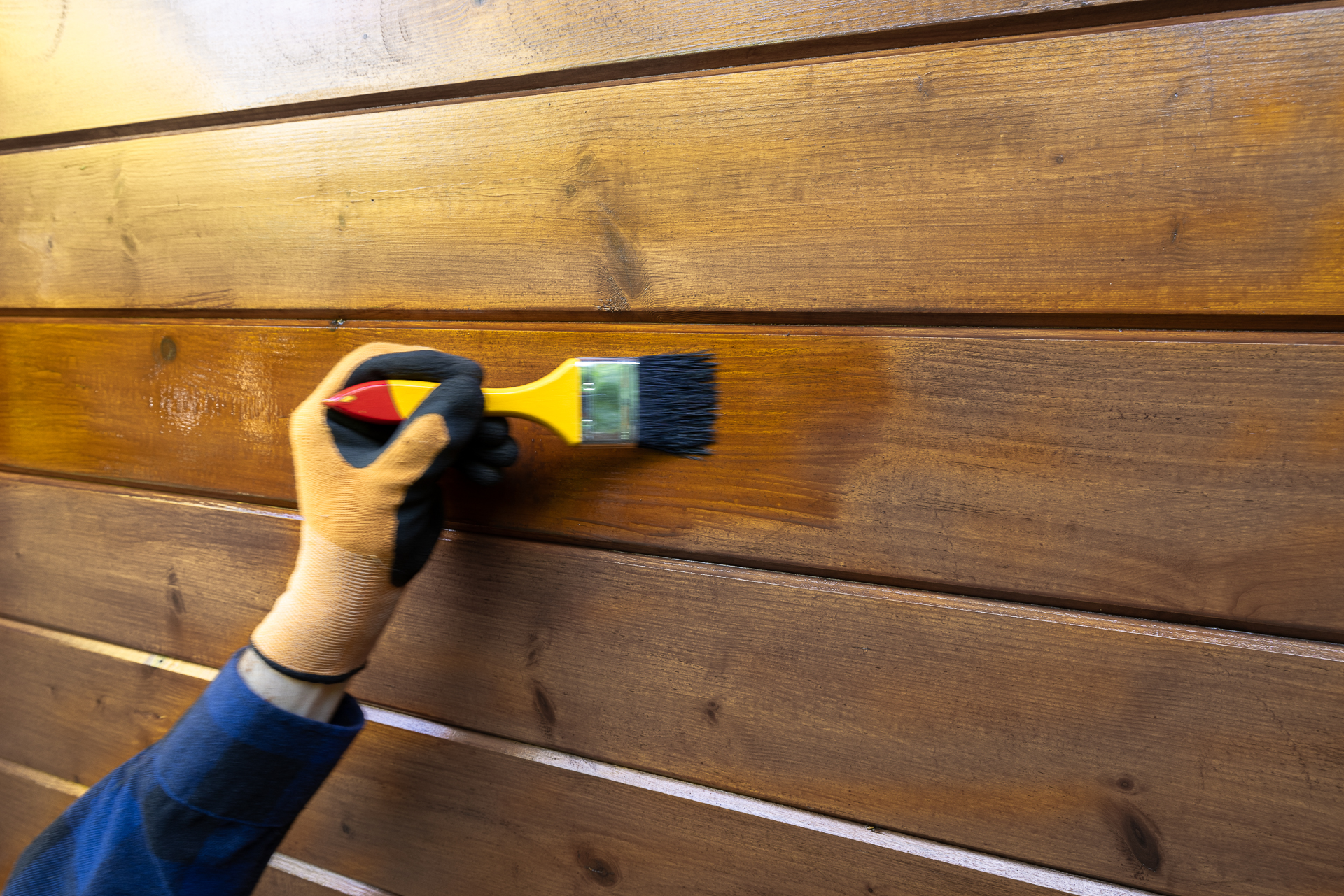 Anstrich einer Holzwand.