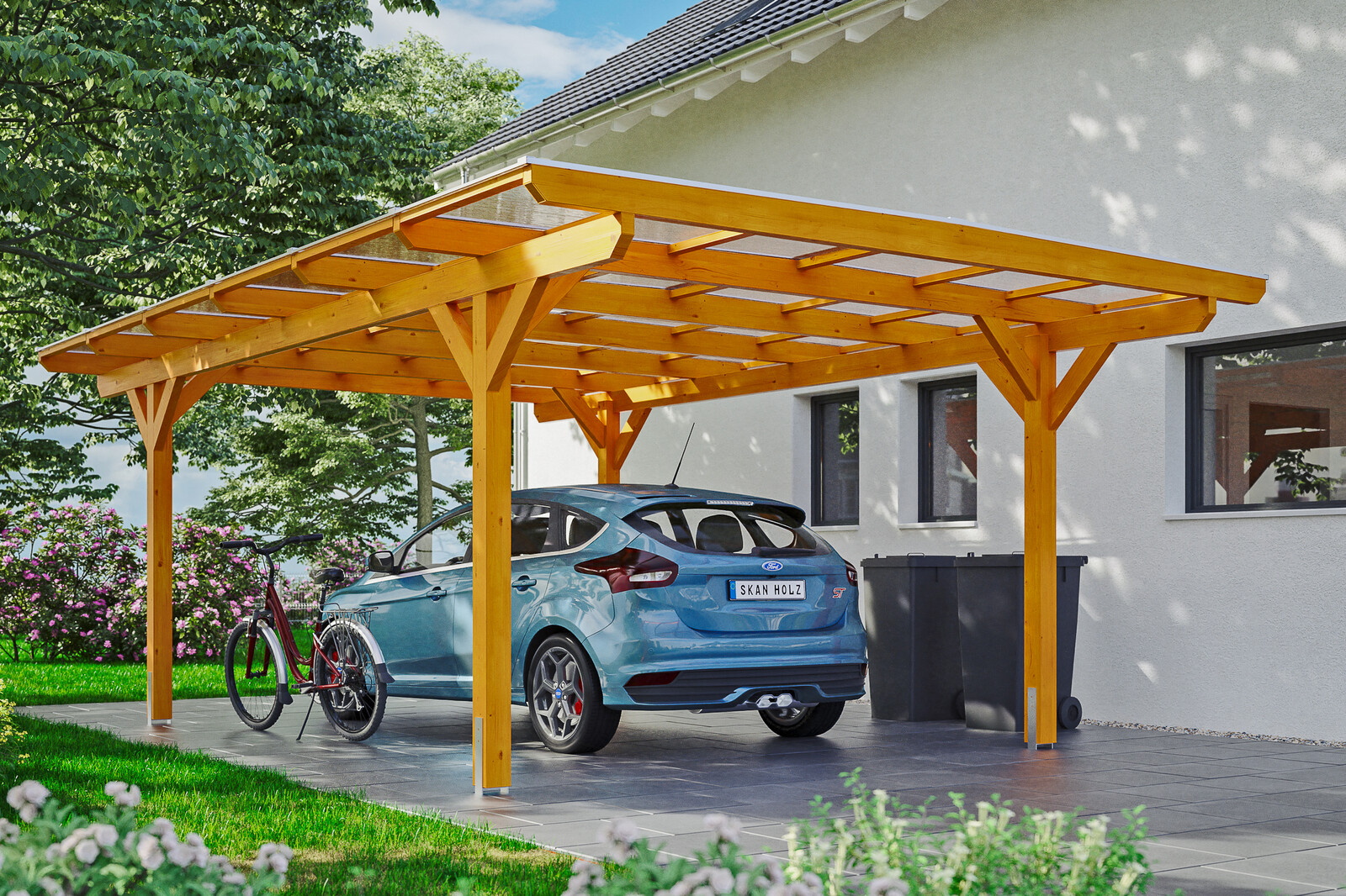 Carport Odenwald 428 x 648 cm, eiche hell