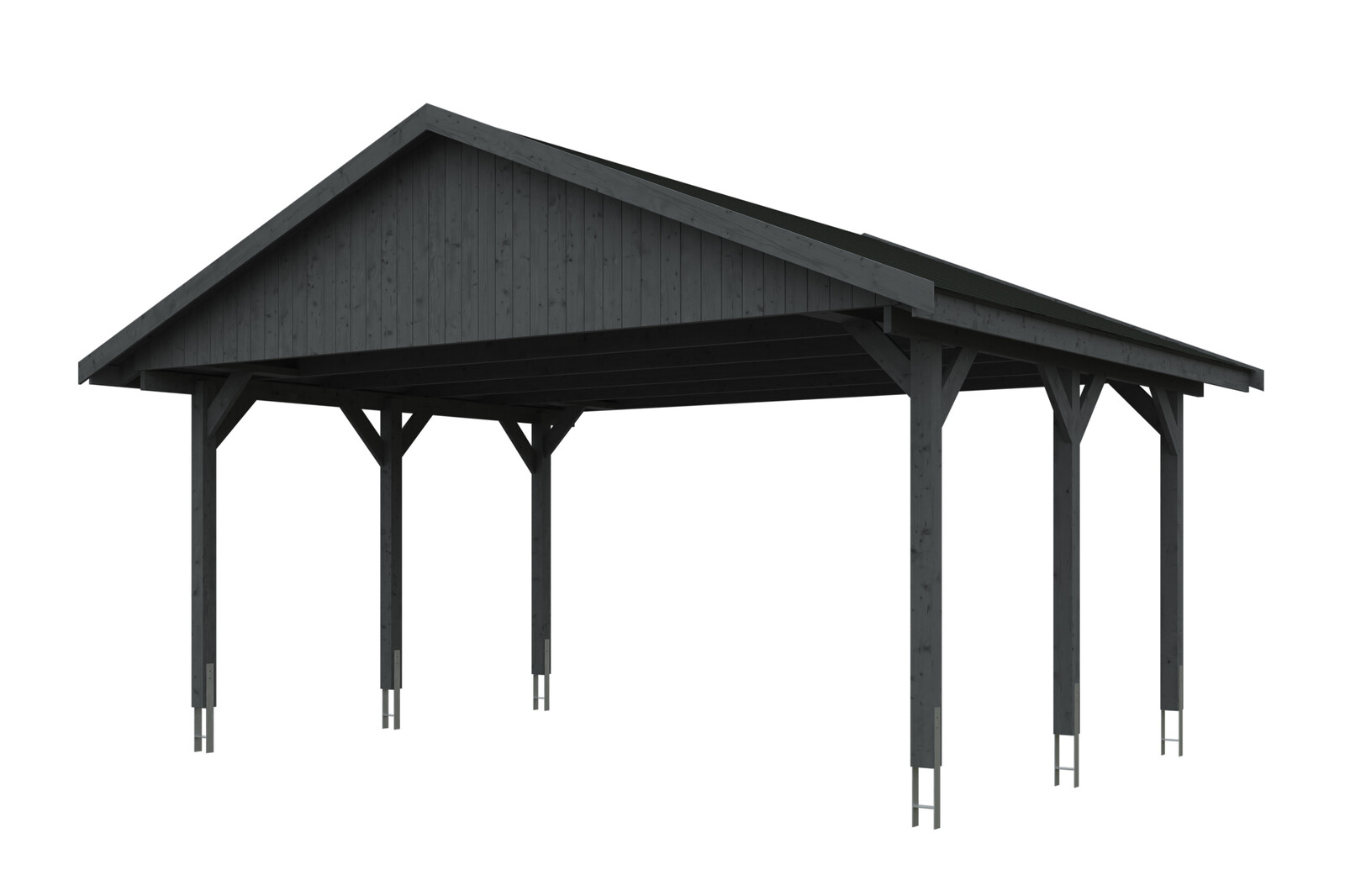 Carport Wallgau 620 x 500 cm, schiefergrau, schwarze Schindeln