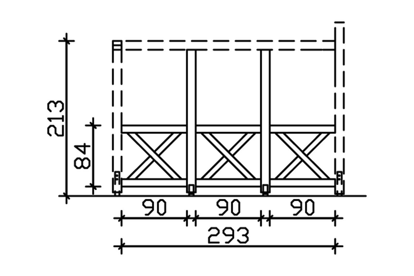 Seitenwand Andreaskreuz (FS) 293 x 210 cm, Fichte, eiche hell