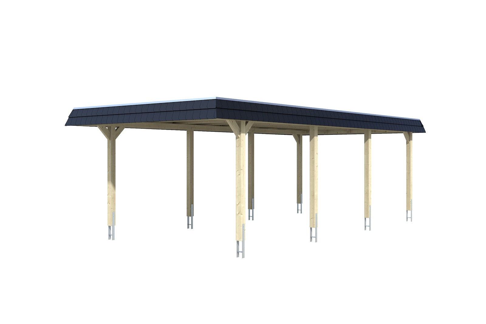 Carport Wendland, zwarte plaat met leisteenuiterlijk 409 x 870 cm, onbehandeld, met dakbetimmering en EPDM-folie