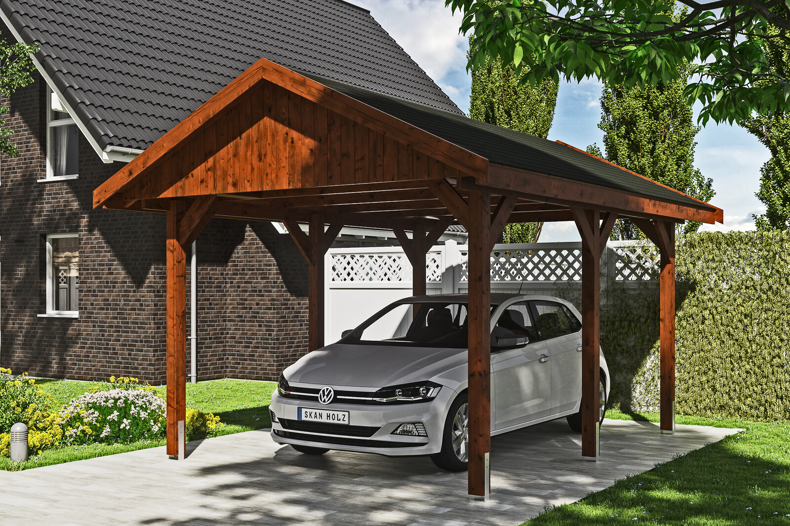 Přístřešek na auto WALLGAU 380 x 500 cm, ořech, černá šindele