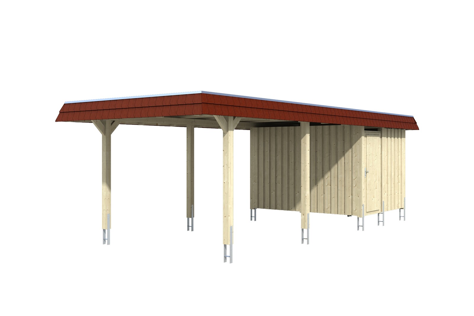 Carport Wendland, rode plaat met leisteenuiterlijk 362 x 870 cm, met bergruimte, onbehandeld, met dakbetimmering en EPDM-folie