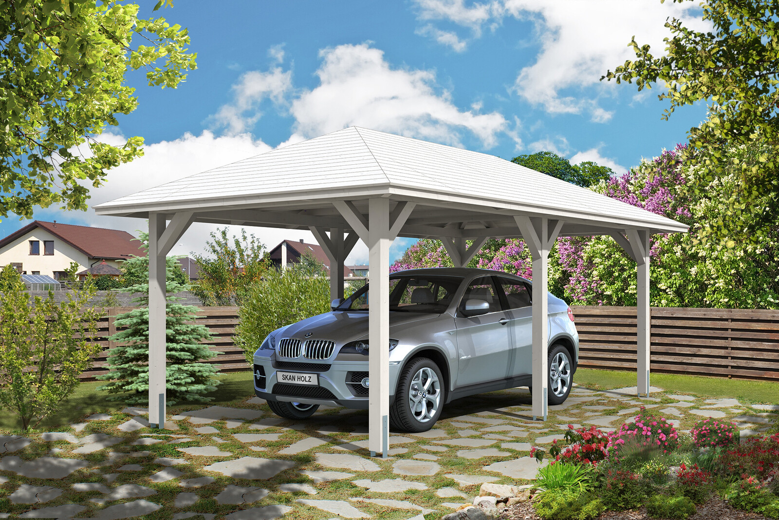 Carport Taunus 374 x 656 cm, colour pre-treated walnut