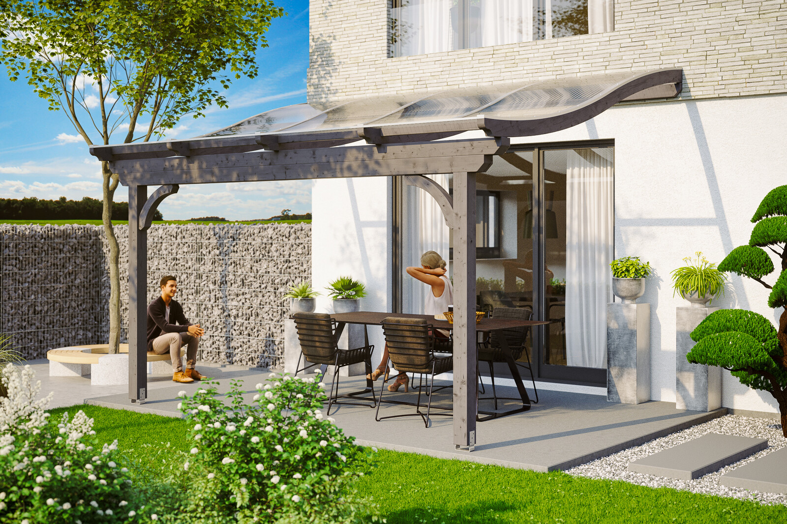 Terrassenüberdachung Verona 434 x 239 cm, Leimholz, schiefergrau