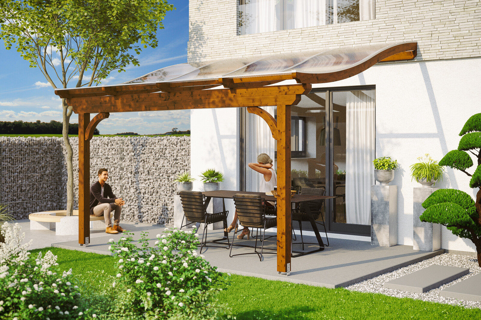 Terrassenüberdachung Verona 434 x 239 cm, Leimholz, nussbaum