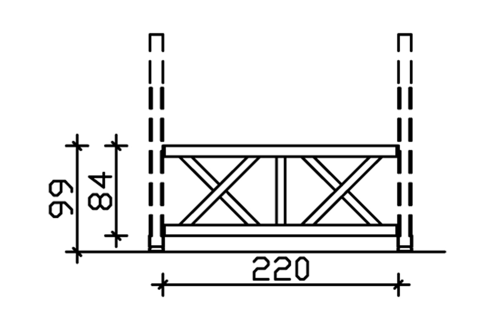 Brüstung Andreaskreuz 220 x 84 cm, Douglasie, nussbaum