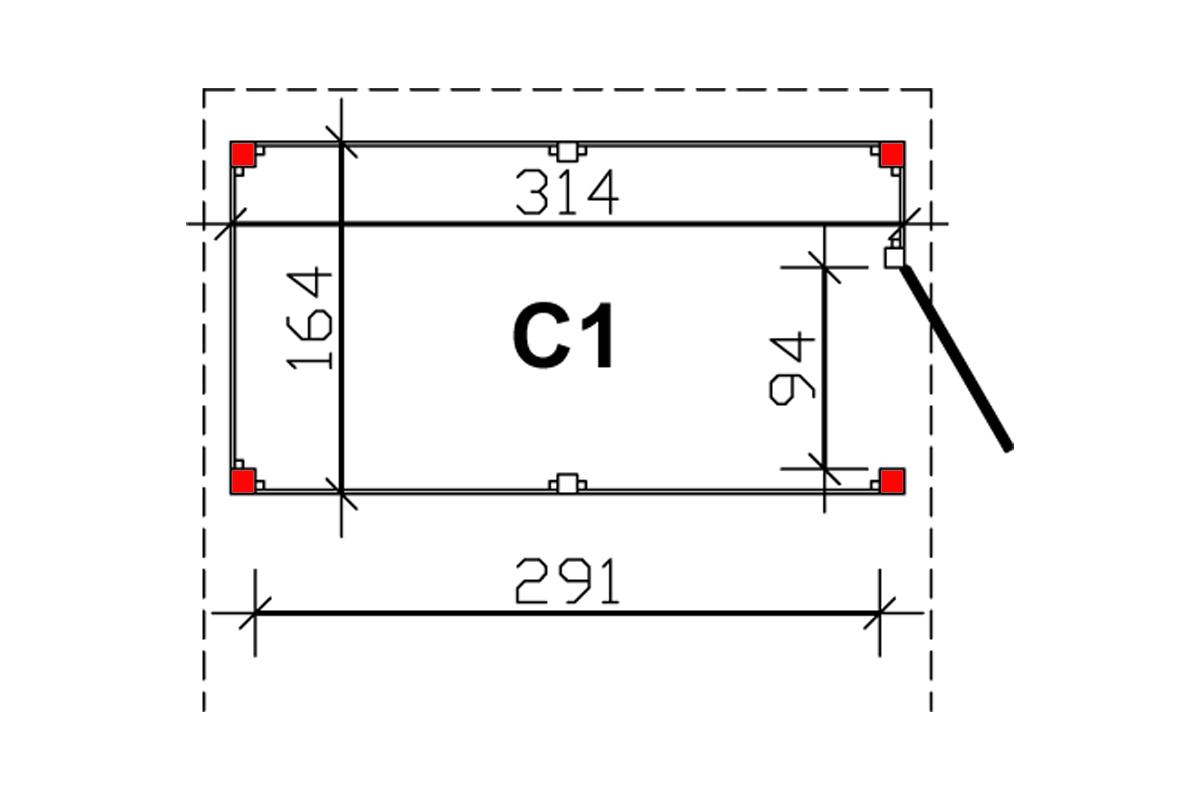 Abstellraum C1, 314x164cm, Profilschalung,  grün imprägniert