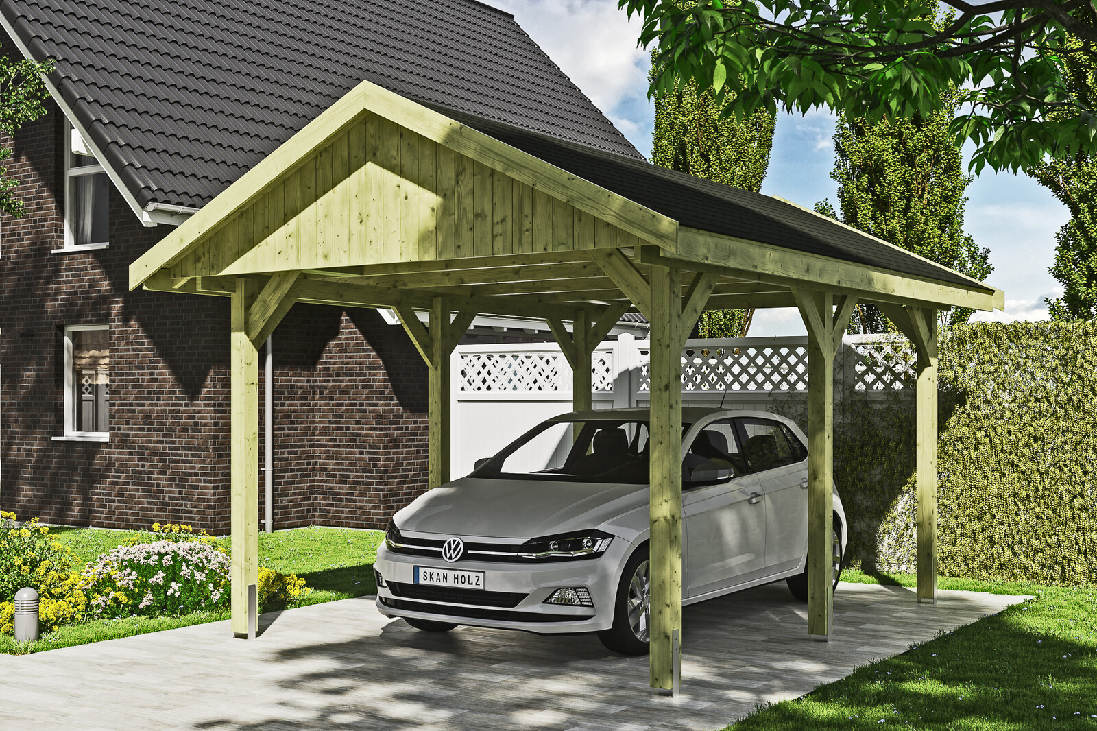 Přístřešek na auto WALLGAU 380 x 500 cm, zelená, černá šindele
