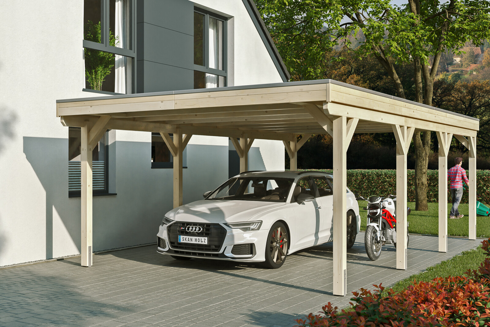 Carport Grunewald 427 x 796 cm mit EPDM-Dach, natur