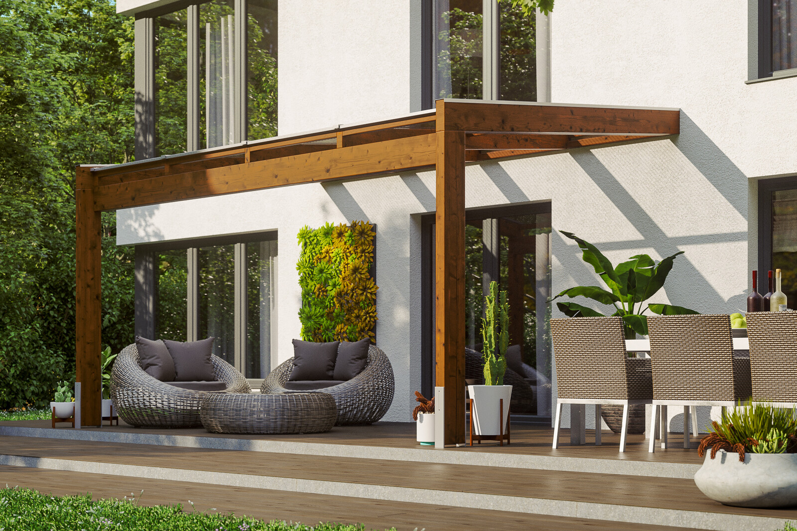 Terrassenüberdachung Novara 450 x 259 cm, Leimholz, nussbaum