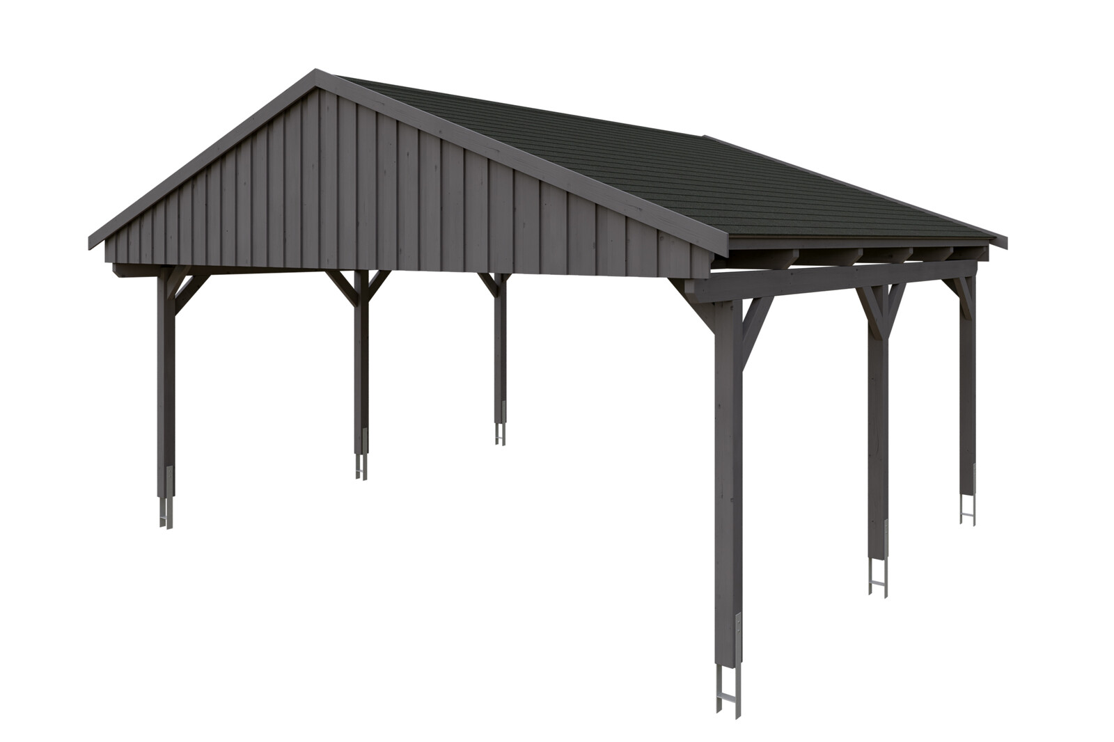 Carport Fichtelberg 618 x 566 cm, schwarze Schindeln, schiefergrau