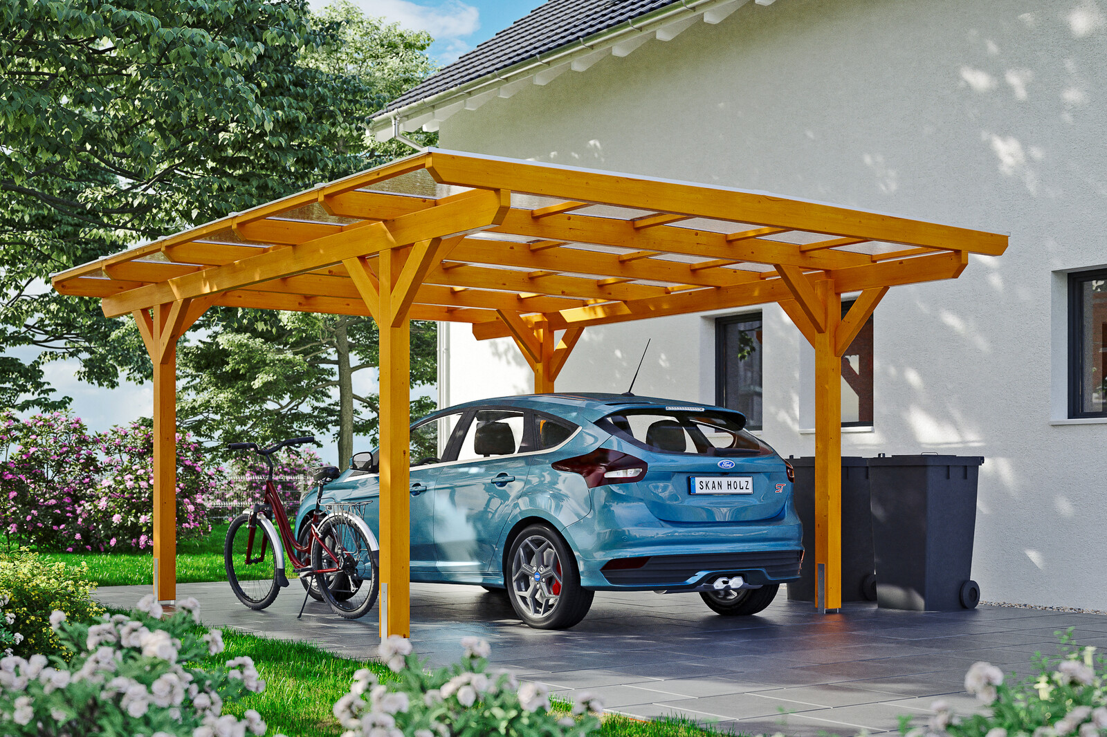 Carport Odenwald 428 x 541 cm, eiche hell