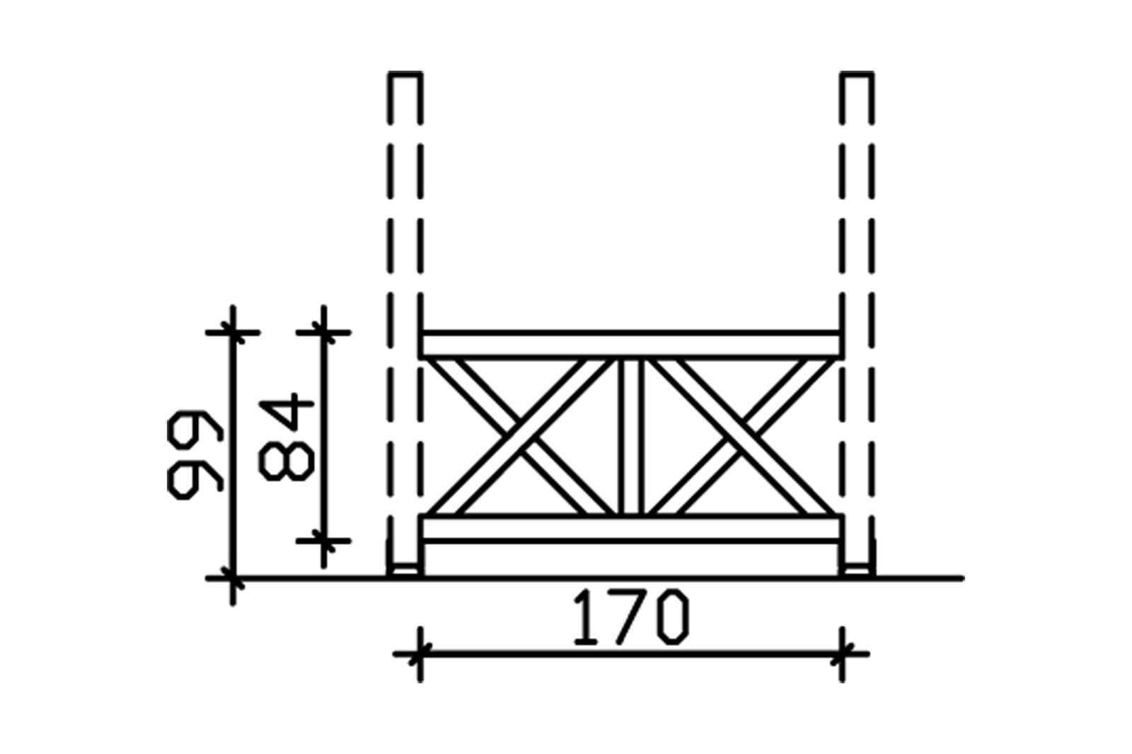Brüstung Andreaskreuz 170 x 84 cm, Fichte, eiche hell