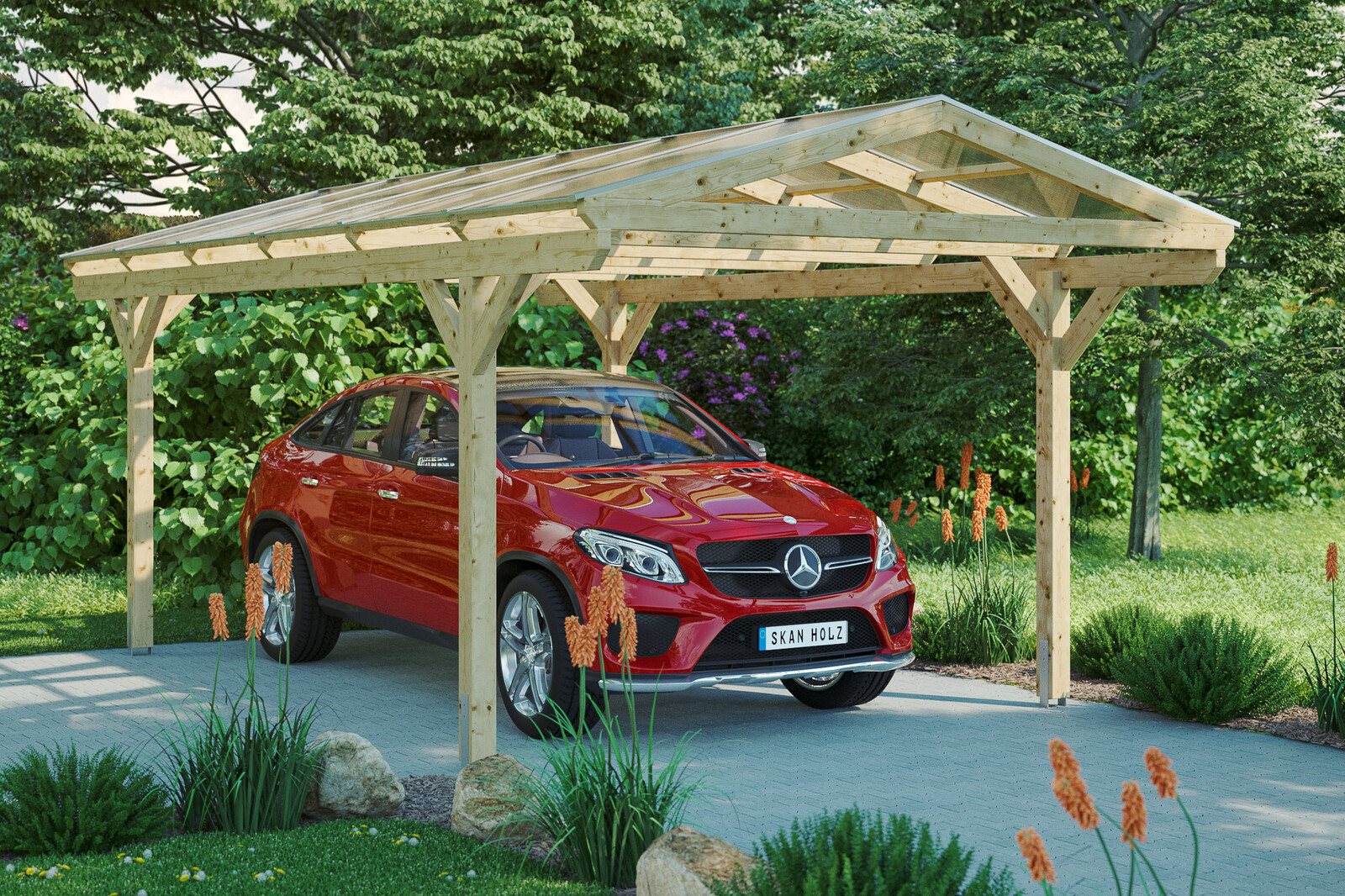 Carport Westerwald 362 x 648 cm, onbehandeld, met polycarbonaatplaten