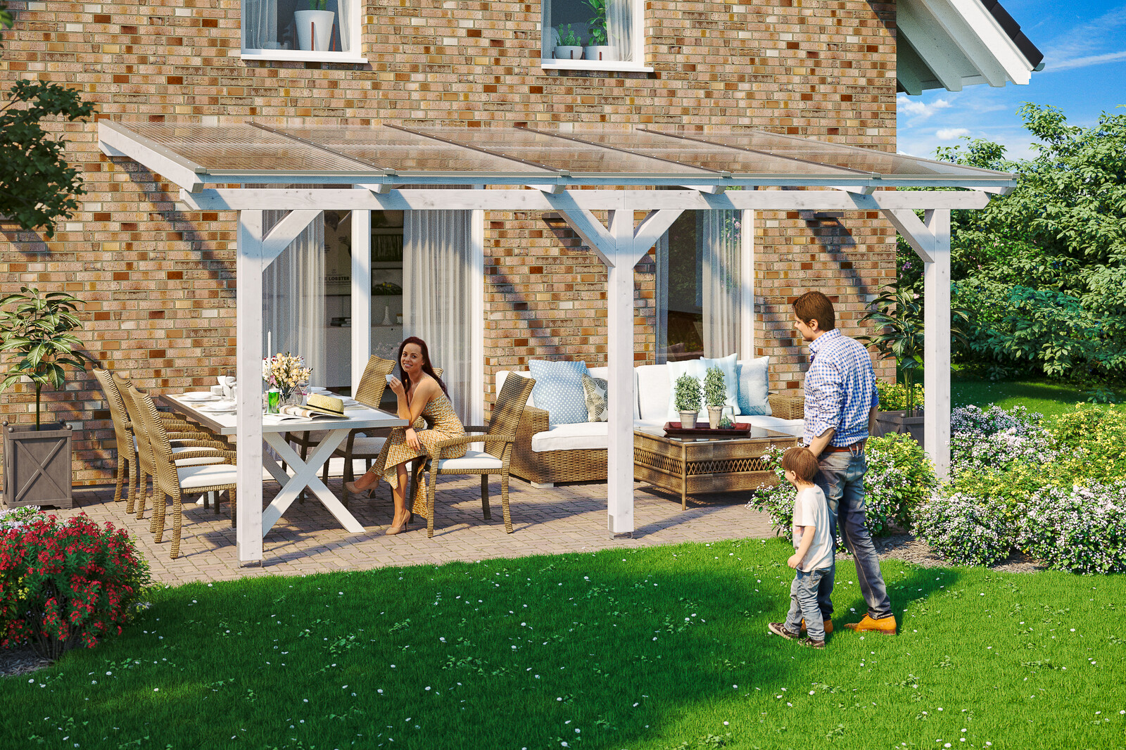 Terrassenüberdachung Andria 541 x 250 cm, Leimholz, weiß